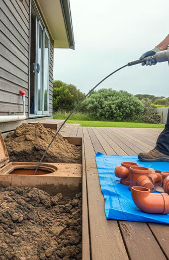 Plumber Clearing Septic Tank