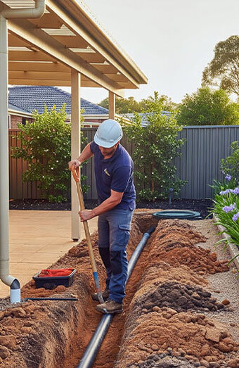 Plumber Digging Drain Pipe